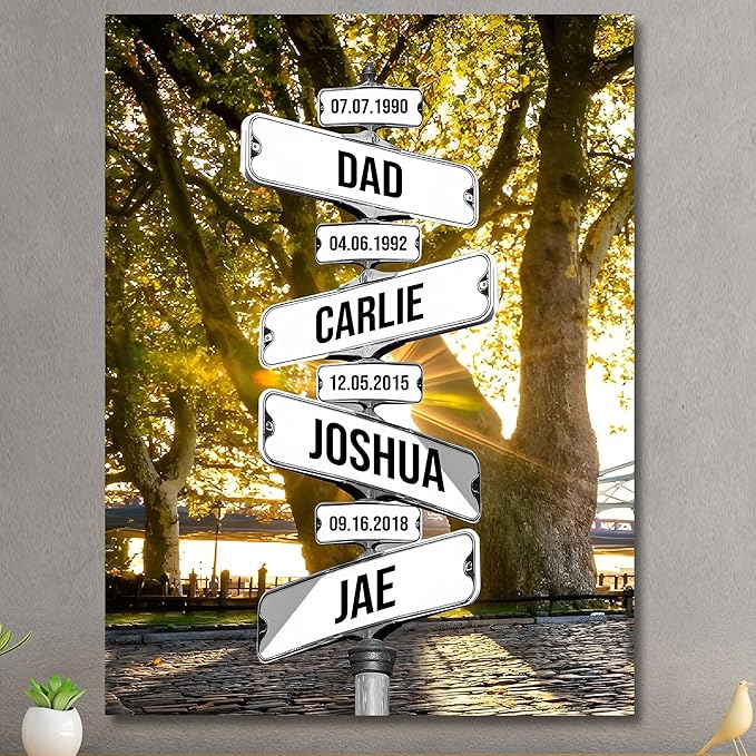 Personalized Father's Day Family Names Street Custom Multi-Name Date of Birth Vintage Street Sign Happy Fathers Day Poster Canvas Wall Art Best Gifts for Dad Husband from Daughter Son Wife Kids #10