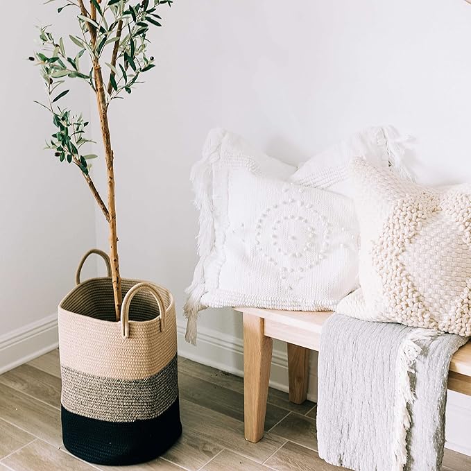 OrganiHaus Brown Woven Baskets for Storage 15x18, Boho Blanket Basket for Living Room, Toy Basket Storage for Kids, Baby Laundry Hamper, Large Storage Basket for Clothes, Basket for Blankets