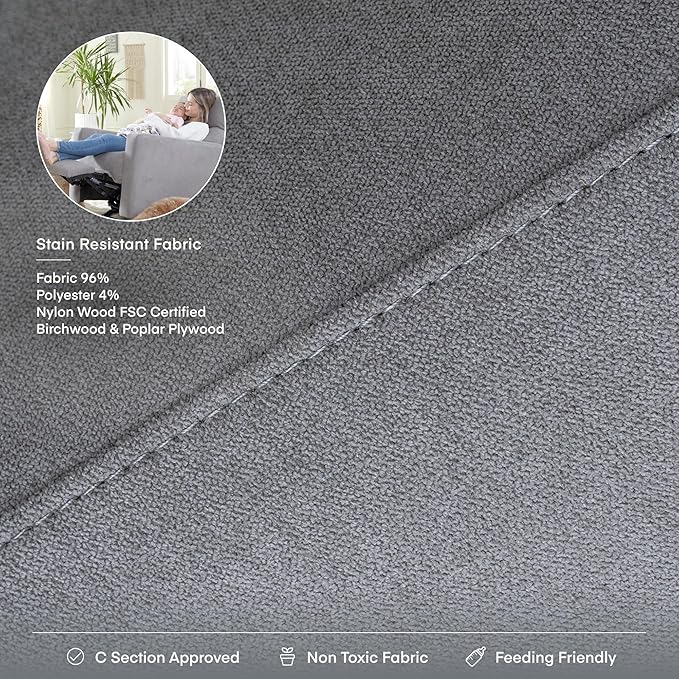 Nurture& The Glider – Premium Power Recliner Nursery Chair with Stationary Headrest | Designed for Comfort and Simplicity | Built-in USB Charger