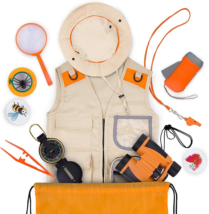 Kids Explorer Kit with Safari Vest & Hat for 3-12 Year Old Boys & Girls - Safari Costume Kids, Zoo Keeper, Paleontologist, Bug Kit & More - Giftable STEM Outdoor Explorer Kit for Kids + Bug Ebook
