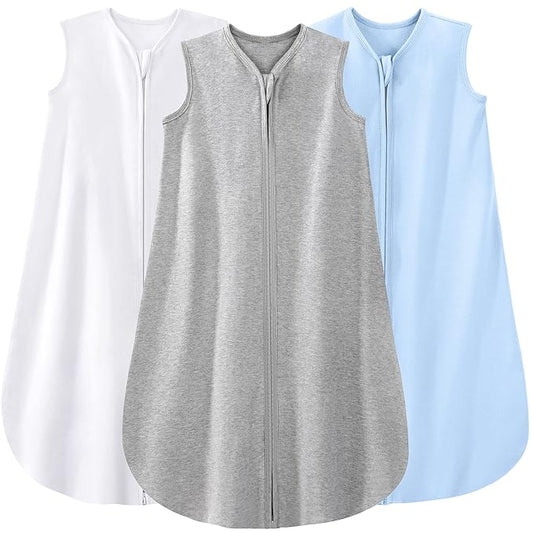 Yoofoss Baby Sleep Sack 6-12 Months 100% Organic Cotton 0.5 TOG Baby Sleeping Bag 2-Way Zipper Toddler Wearable Blankets 3 Pack Breathable Lightweight (Medium)