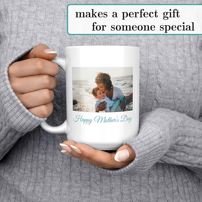 Personalized Mother's Day Coffee Mug, Custom Mum Photo Text 15 Oz Ceramic Mug, Customized Father's Day Gift Idea Picture Name Cup, Taza Cafe Personalizadas Fotos, Cute Gifts Mom Dad, White