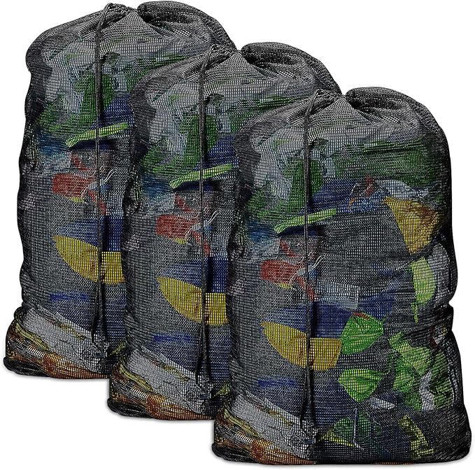 Laundry Bags, Mesh Heavy Duty 24" x 36" with Drawstring Closure, 3-Pack, Black