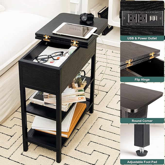 Yoobure End Table with Charging Station, Flip Top Side Table with USB Ports and - Image 4