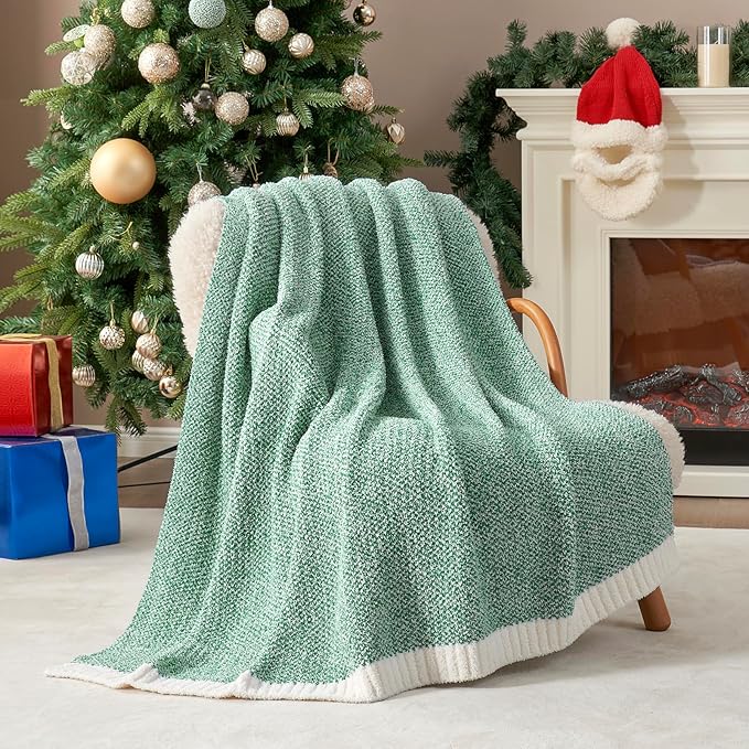 Snuggle Sac Green Throw Blanket, Ultra Soft Warm Blankets for Couch, Cozy Knit Fuzzy Plush Throws Blanket for Sofa, Bed,Living Room, Heather Green, 50x60 inches