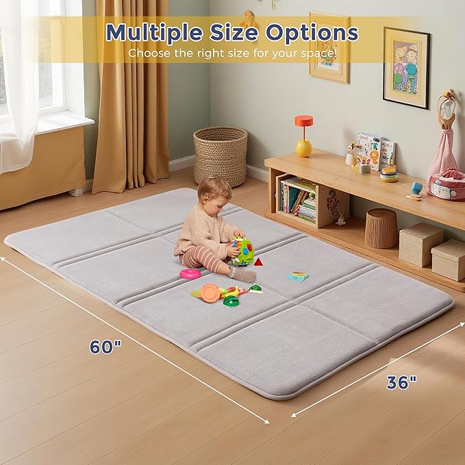 MAXYOYO 1.2" Thick Baby Play Mat for Floor, 36"x60" Foldable Playpen Mat, Tummy Time Foam Mats Ultra Soft Support, Padded Carpet with Non-Slip Backing for Infant,Kids and Toddler Crawling, Grey