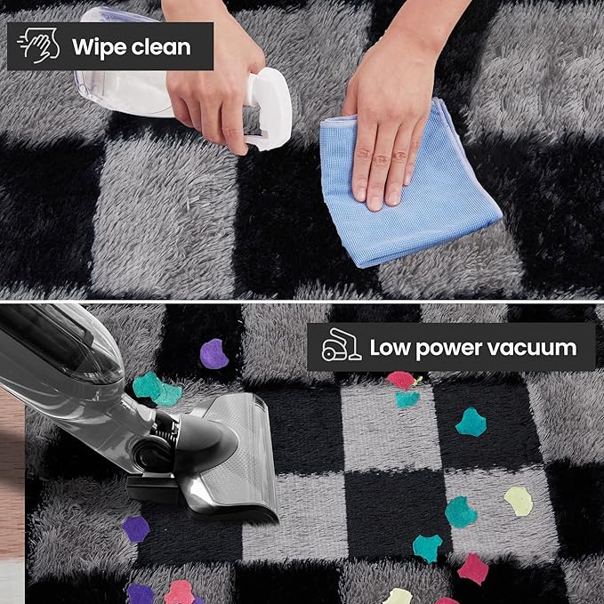 Super Soft Rug for Bedroom, 3x5 Ft Grey and Black Area Rug Classic Checkered Shaggy Rug Anti-Skid High Pile Soft Fluffy Fuzzy Carpet for Living Room Bedroom Kids Room Nursery, Dorm Home Decor