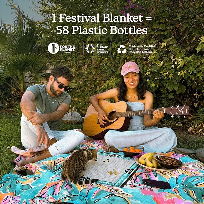 Nomadix Festival Blanket - Perfect for Picnics, Camping, & Lawn Seating - Plush Top & Water Resistant Base - Made with Post Consumer Recycled Materials - Jungle - 60x70