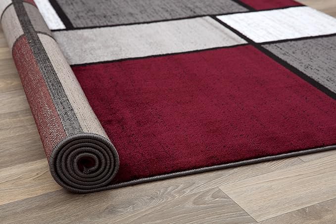 Rugshop Contemporary Modern Boxes Area Rug 9' X 12' Red