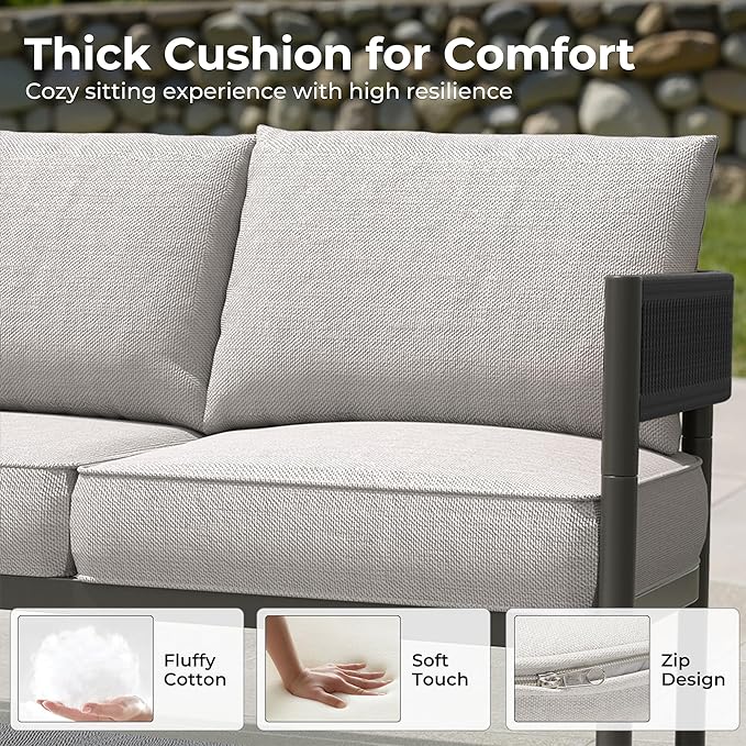 Gand Patio Outdoor 3-Seat Couch Sofa, Wicker Conversation Set - Image 3