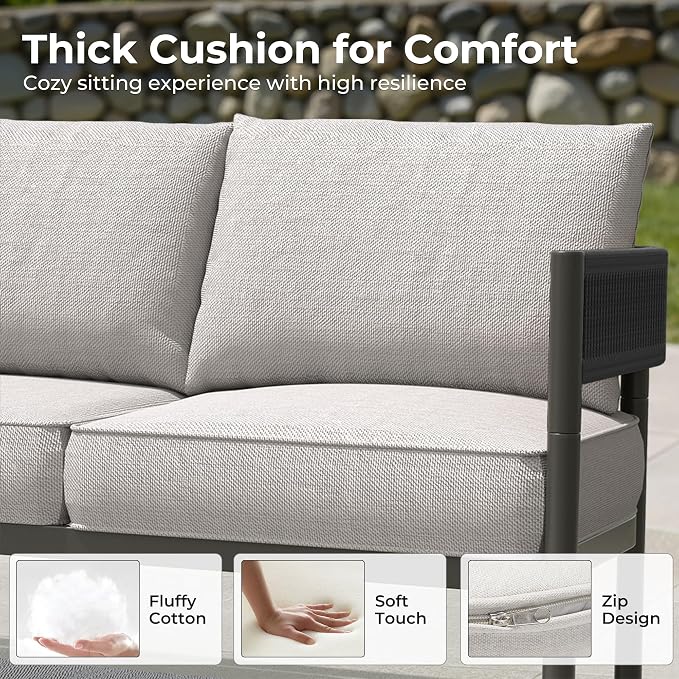 Gand Patio Outdoor 3-Seat Couch Sofa, Wicker Conversation Set - Image 3