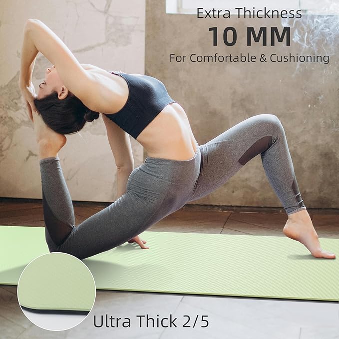 Yoga Mat Non Slip Anti-tear,extra thick-2/5 inch（10MM）High Resiliency Professional POE Yoga Mats for Women Men Kids,72"x24"inch,Workout, Yoga, Pilates and Floor Exercise, with Carrier Strap