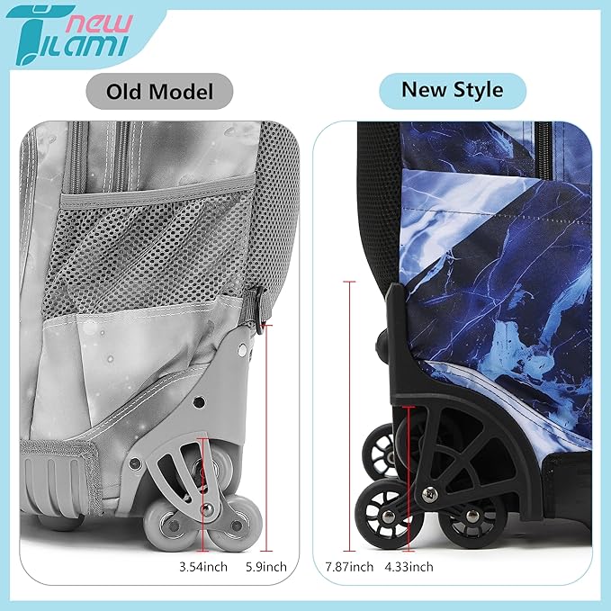 NEW TILAMI 18 inch Rolling Backpack Boys for School – Durable, Waterproof, Adjustable Handle, Stair Climbing, Variety of Colors & Patterns, Lightning Purple