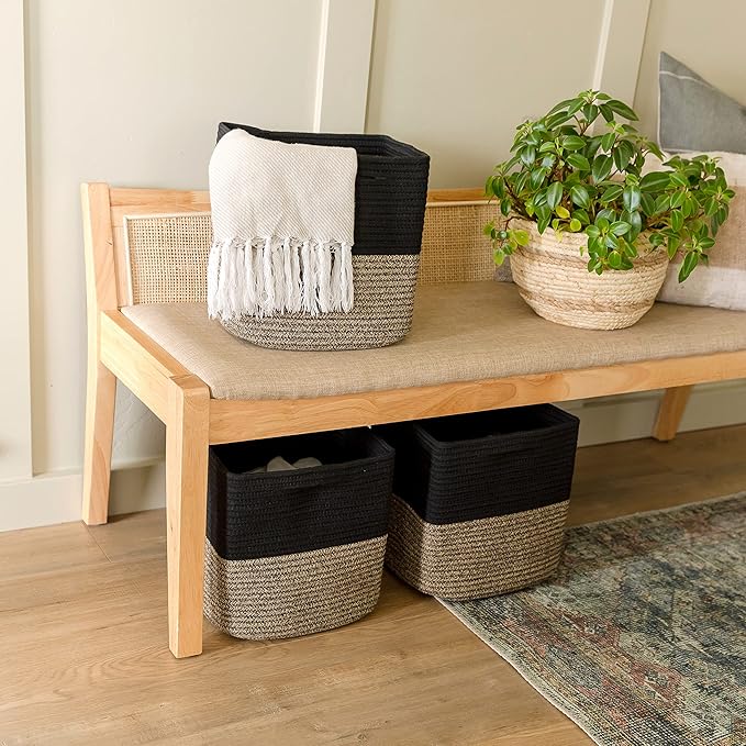 NaturalCozy Storage Cubes 11 Inch Cotton Rope Woven Baskets for Organizing, 3-Pack | Cube Storage Bin | Square Storage Baskets for Shelves Organizer, Classroom, Kids Toy Bins, Closet, Baby Nursery