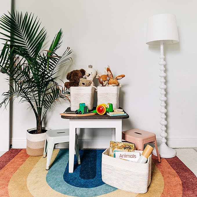 OrganiHaus Woven Storage Basket, Nursery Storage Basket, Towel Basket for Bathroom, Cotton Rope Basket for Storage, Decorative Storage Baskets, Woven Baskets for Storage, Rainbow Book Basket