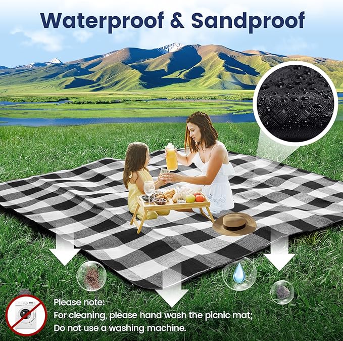 sapsisel 80”x 80” Picnic Blanket Extra Large, Waterproof and Foldable Beach Blanket, 3-Layer Outdoor Blanket for 6 to 8 Adults, for Camping, Park, Beach, Grass, Indoors…