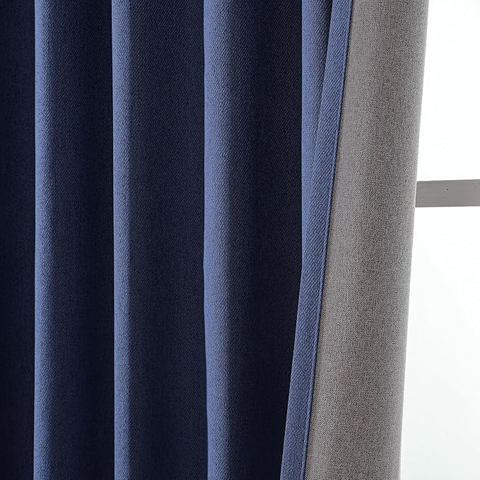 Joydeco Faux Linen Blackout Curtains for Bedroom,Blue Blackout Curtains 72 inches Long,100% Blackout Solid Thermal Insulated Window Drapes Luxury Decor for Living Room（W52xL72 Inch,Twilight Blue）