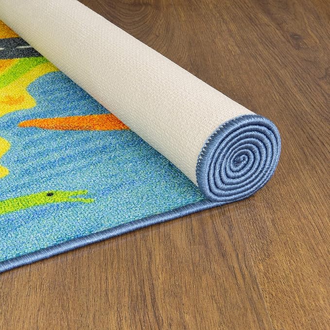 KC Cubs 3x5 Dinosaur Toy Car Dino Road Rug – Educational Play Mat Carpet for Kids, Toddlers, Nursery, Classroom, Playroom, Baby Daycare, Boys & Girls