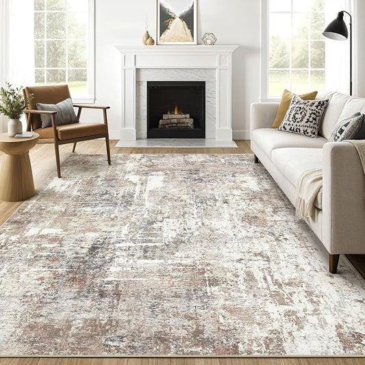 Large Area Rugs 12x15: Washable Abstract Modern Soft Rug Stain Resistant Indoor Floor Non-Slip Accent Carpet for Living Room Bedroom Nursery Playroom Dining Room Office Dorm Home House- Brown