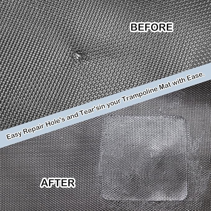 Trampoline Patch Repair Kit 4"X 4" Square On Patches | Repair Trampoline Mat Tear or Hole in a Trampoline Mat