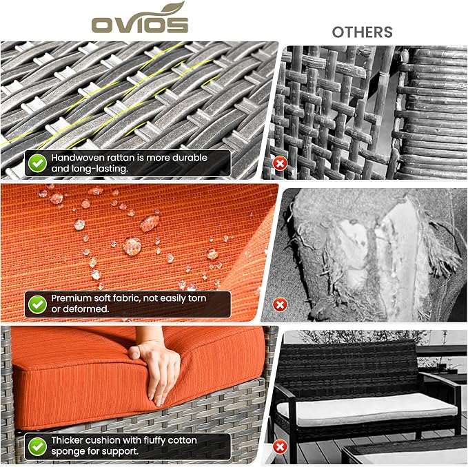 ovios 7 Pieces Patio Furniture Set, Outdoor Wicker Sofa Couch - Image 8