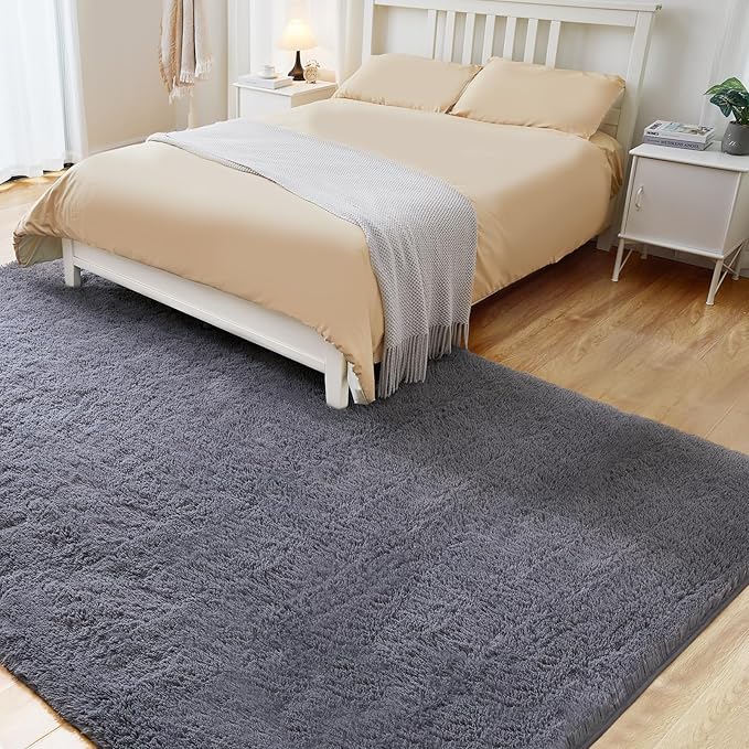Fluffy Area Rug, 4x5.8 Grey Rugs for Bedroom, Soft Plush Area Rugs for Living Room, Nursery, Study Room, Dressing Room, Home Decor
