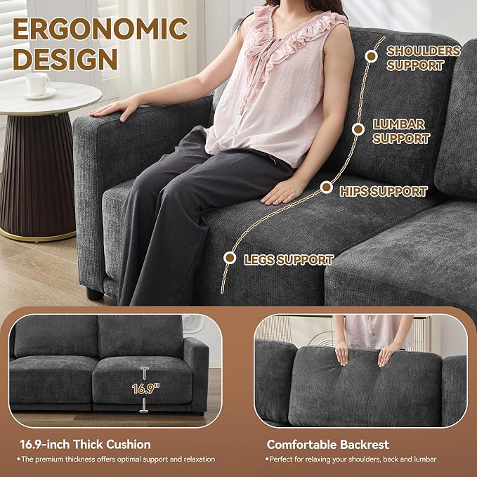 143.8" Modular Sectional Sofa Modern Chenille U Shaped Couch - Image 3
