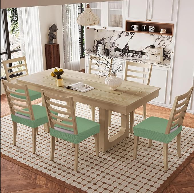 Smiry Waterproof Seat Covers for Dining Room Chairs Set of 8, Stretch Jacquard - Image 8