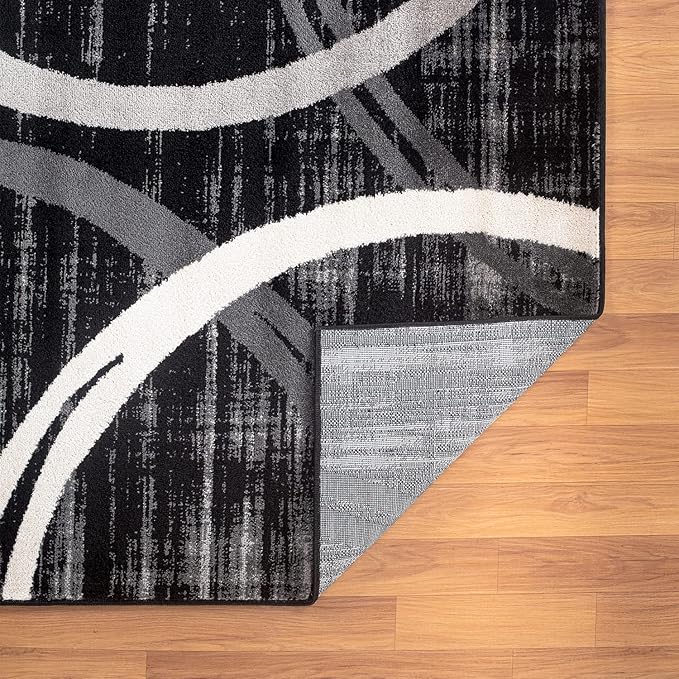 Rugshop Modern Wavy Circles Design Area Rug 10' x 14' Black