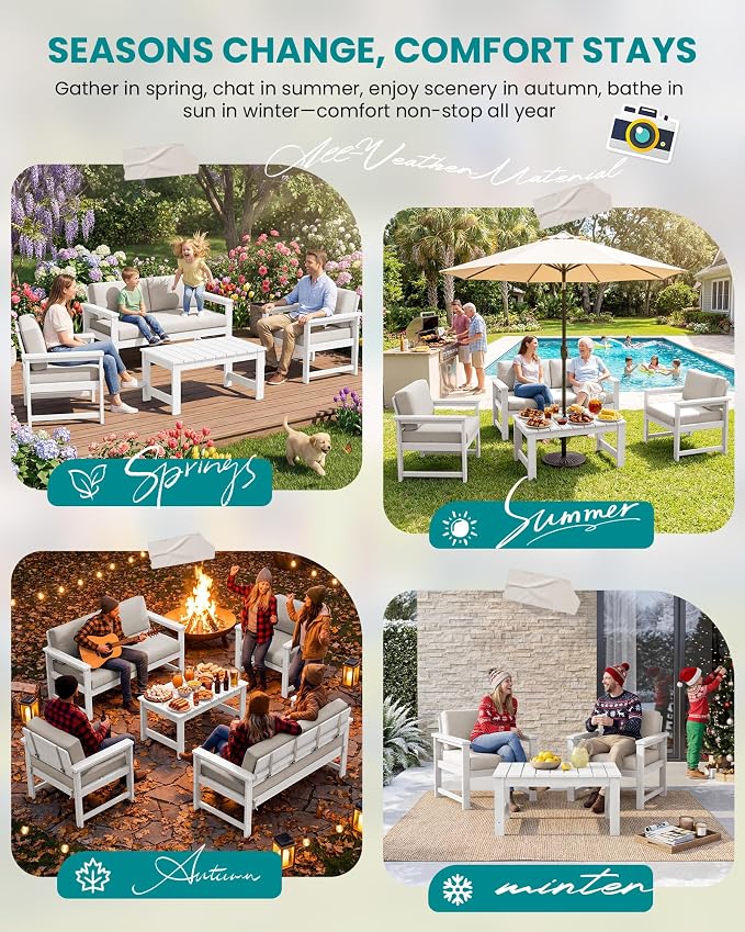 SERWALL 3 Pieces HDPE Outdoor Sofa Bistro Set - Image 8