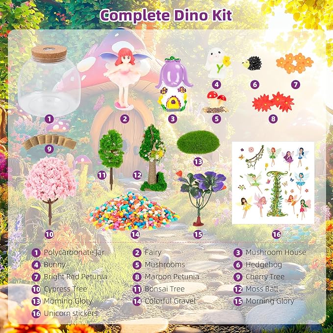 Fairy Garden Light Up Terrarium – DIY Craft Kit with LED for Girls Ages 4-8 | STEM & Art Gift for Kids, Ideal for Birthday or Holiday