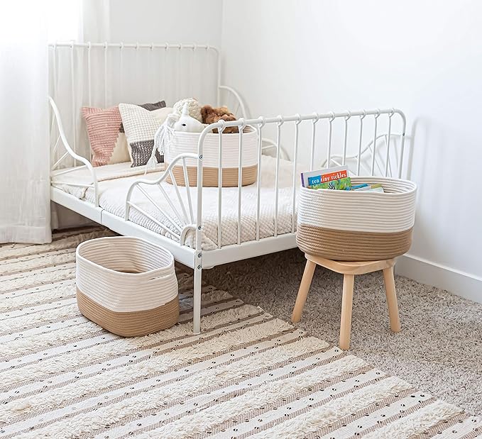 OrganiHaus Long Storage Basket, Shoe Basket, Woven Baskets for Storage, Cotton Rope Basket for Organizing, Towel Baskets for Bathroom, Decorative Baskets, Rectangular Storage Basket, Honey