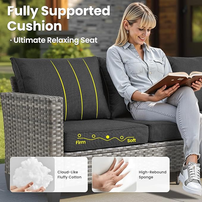 ovios 8 Pieces Patio Furniture Set, Outdoor Wicker Sofa Couch - Image 6