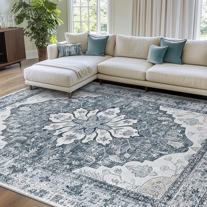 RELEANY Area Rugs 6'x9' Washable Non-Slip, Floral Vintage Distress Print - Image 2
