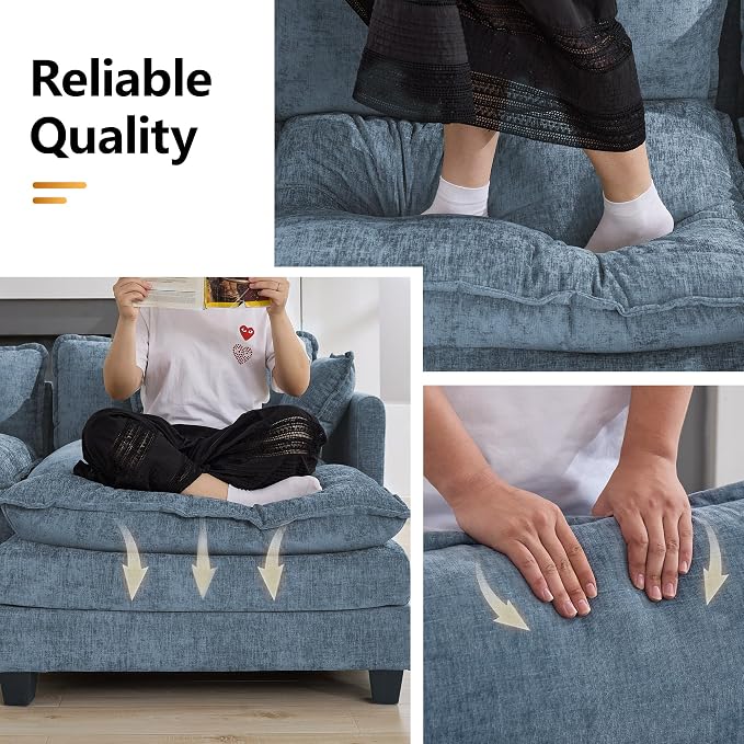 111'' Sectional Cloud Deep Seat Couch, Modern Comfy Chenille Modular Sectional - Image 5