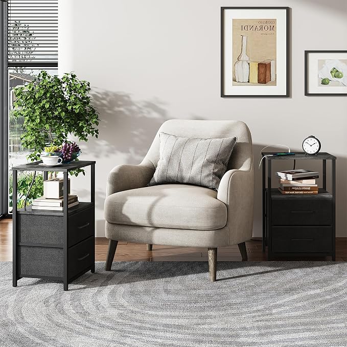 TUTOTAK End Table with Charging Station, Night Stand, Side Table with 2 USB - Image 5