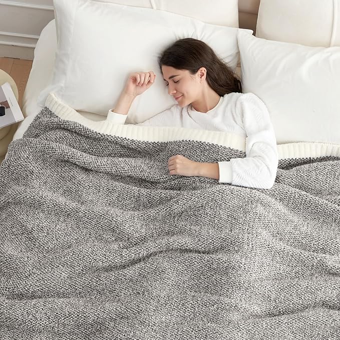 Snuggle Sac Grey Throw XL Blanket, Super Soft Warm Oversized Throw Knit Blankets Fuzzy Plush, Dark Grey, 50x70 inches