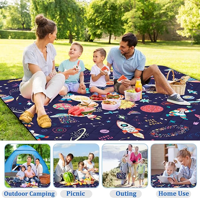 Extra Large Picnic Blanket Waterproof,80"x 80"Foldable Machine Washable Beach Blanket,Outdoor Blanket for 6-8 Adults,Suitable for Indoor Crawling,Park Beach,Camping,Hiking,Family Travel(Starry sky)