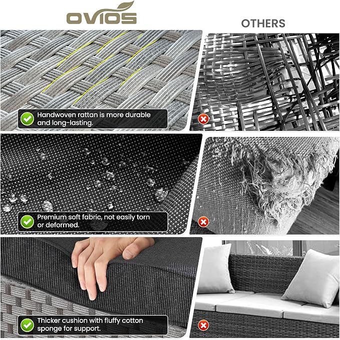 ovios 12 Pieces Patio Furniture Set, Outdoor Wicker Sectional Sofa - Image 7