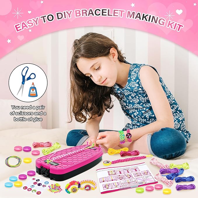Dpai Friendship Bracelet Making Kit for Girls,DIY Arts and Crafts Toys,Jewelry String Maker Kit,The Best Birthday Gifts Ideas for Girls 6 7 8 9 10 11 12+ Years Old（Rose and Black