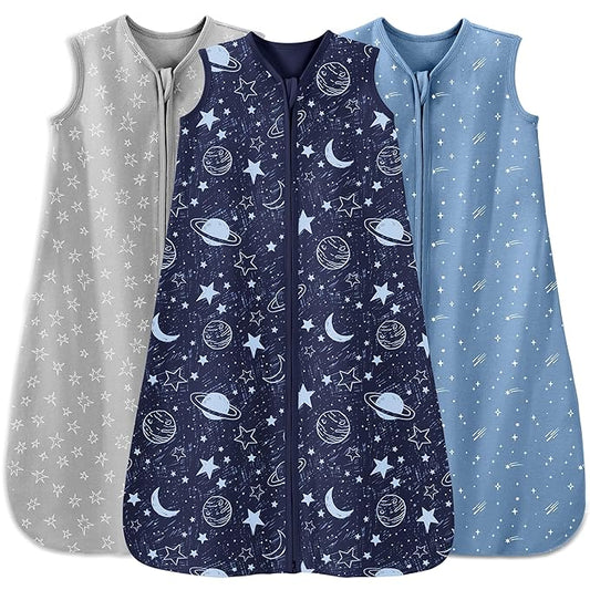 Baby Sleep Sack 12-18 Months 3 Pack 100% Cotton Lightweight 0.5 TOG Wearable Blanket Baby Sleep Bag with 2-Way Zipper for Infant Toddler Blue