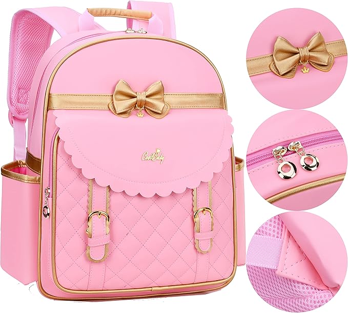 Gazigo Children Princess Waterproof PU Backpack for Girls Elementary School Girl Bookbags