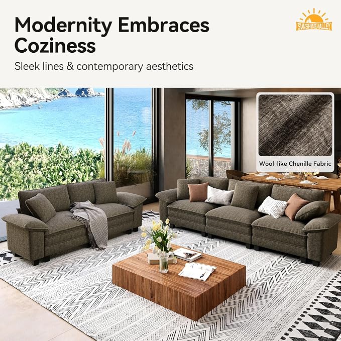 SUNSHINE VALLEY 2 Piece Living Room Sofa Furniture Set, Oversized Chenille - Image 8