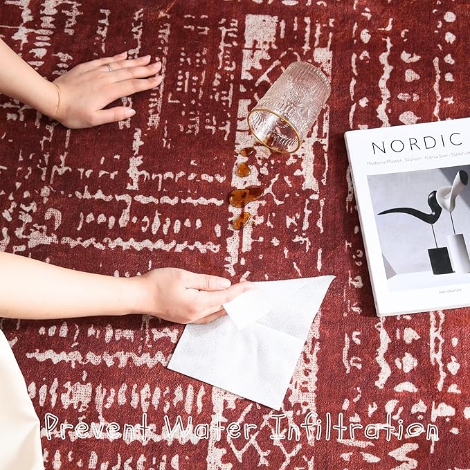 Living Room Rug 6x9 Rug Machine Washable Boho Area Rug Non Slip Moroccan Vintage Low Pile Large Rug for Living Room, Bedroom, Farmhouse, Dining Room, Kids Playroom(Terracotta)