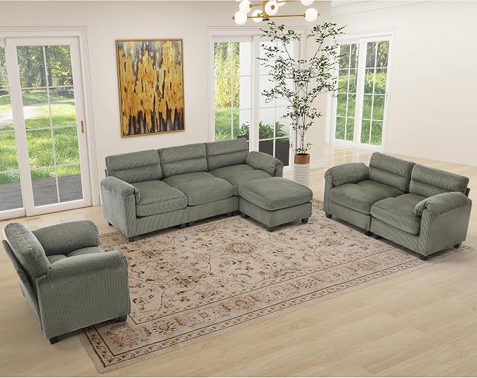 HAOMARKETS Corduroy Sofa Set, Upholstered Ottoman, and 3-Seater Couch - Image 7