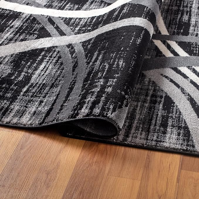 Rugshop Modern Wavy Circles Design Runner Rug 2' x 10' Black