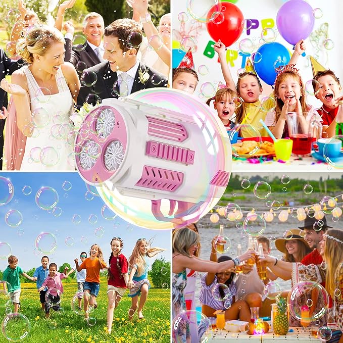 Upgraded Bubble Machine Gun - Auto Bubble Blower, 8000+ Bubbles Per Minute for Kids & Adults Indoor/Outdoor Party - Pink