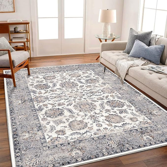 8x10 Washable Area Rug Medallion Distressed Design Boho Medallion Non-Shedding Easy Care Ideal for High Traffic Areas in Living Room Bedroom Kitchen Office Coffee Table Large Carpet