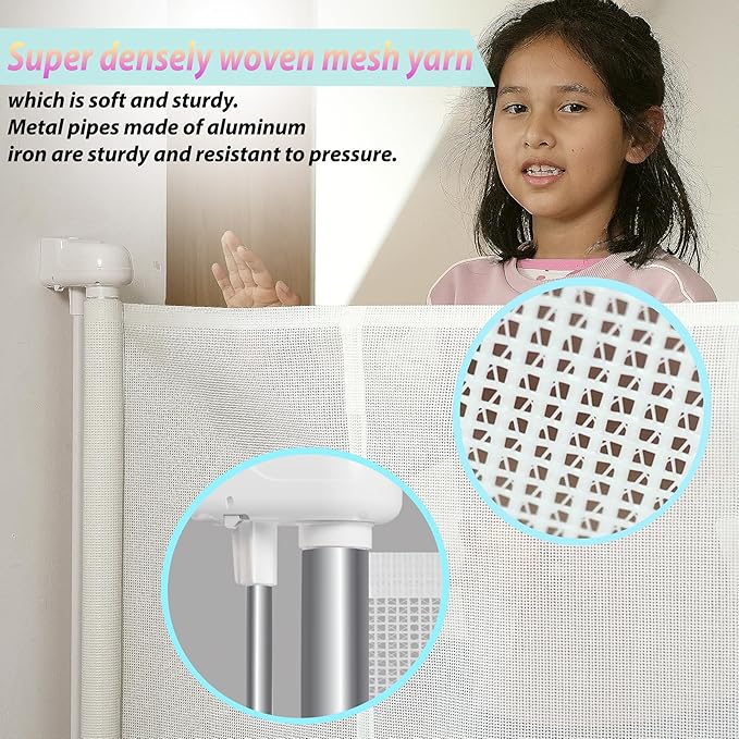 Retractable Baby Gates for Stairs, 55" Wide Baby Gate Dog Gate, 41" Tall Retractable Pet Gate for Doorways, Child Safety Gates Mesh Gate with Fiberglass Rods for Stairways, Hallways, Indoor/Outdoor