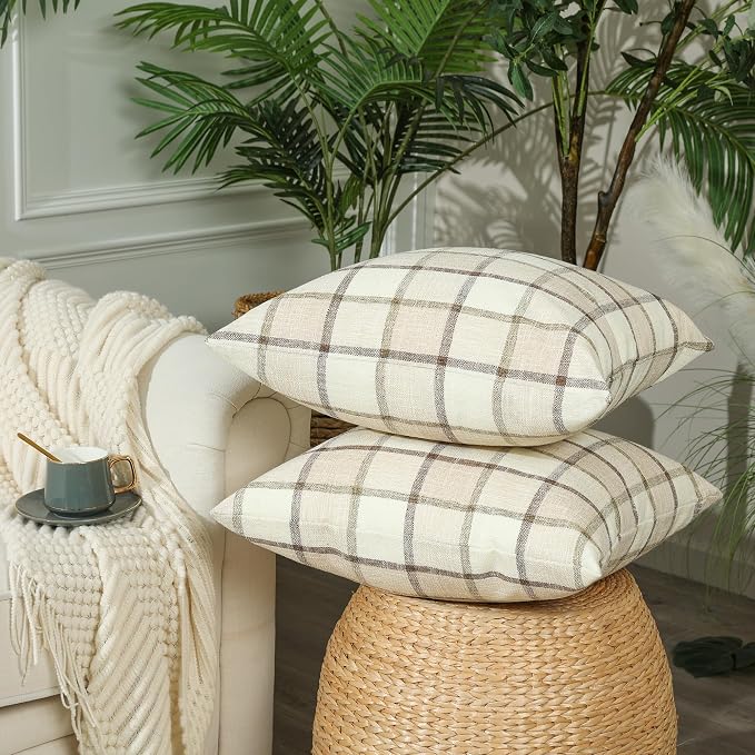 Stellhome Pack of 2 Faux Linen Buffalo Check Throw Pillow Covers, Farmhouse - Image 2